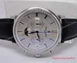 Patek Philippe SA Geneve Moonphase Chronograph Silver Dial Black Leather Copy Watch